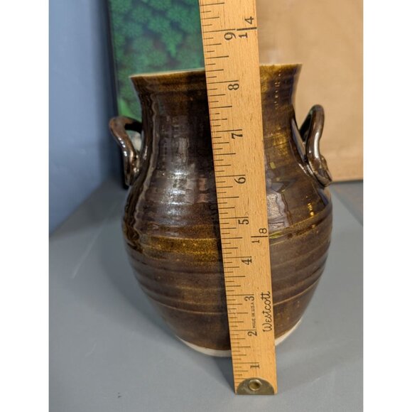 Whiskey Creek Pottery Jug Vase 8.25" Signed by S. Kammerer Brown Bronze Hand thr - Picture 8 of 13